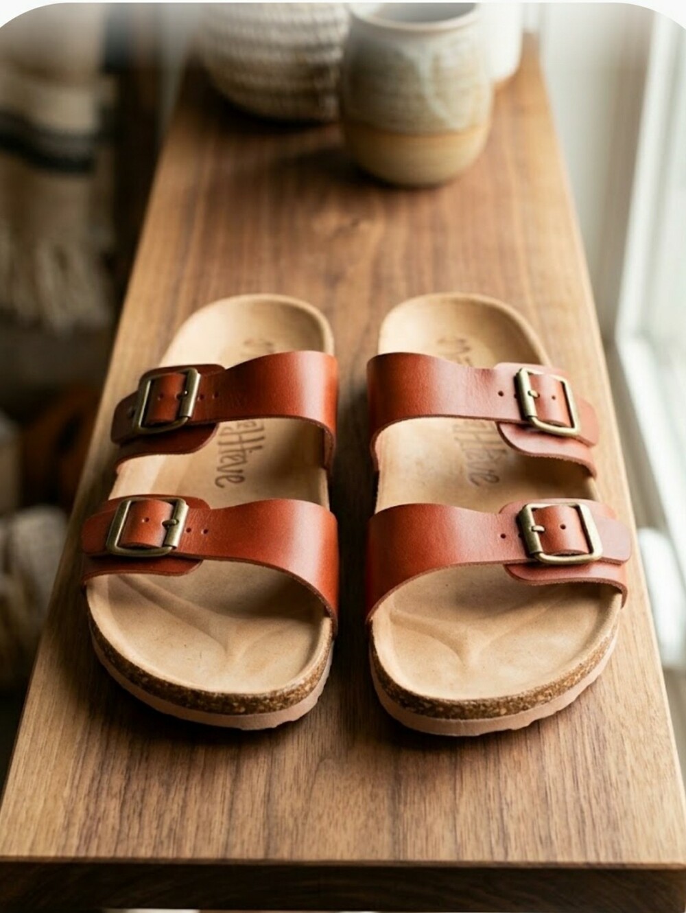 Boho Vegan 2 Strap Dad Strappy Slip-On Sandals Adjustable Size 10